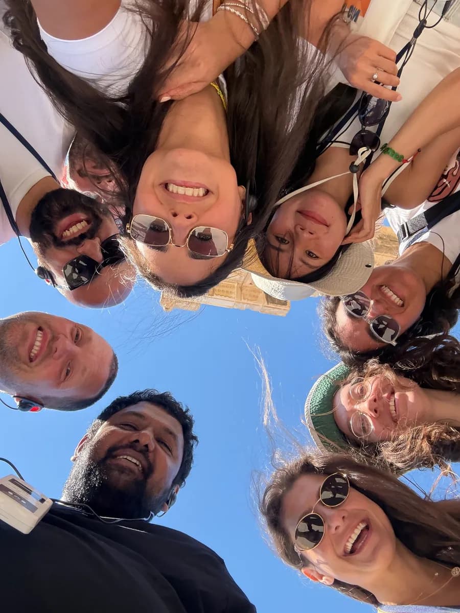 Matrix One colleagues looking down into the camera in a circle, Athens June 2026